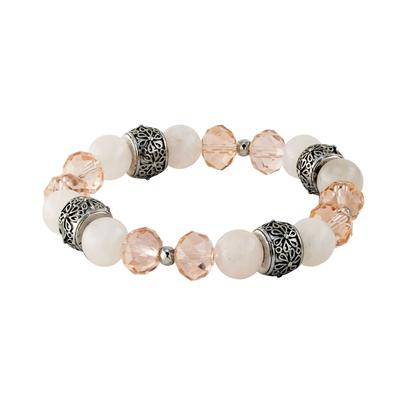 Armband STEUER "Metall 17cm Rosenquarz Glaskristall", rosa (rosé), Armbänder, Damen, 17,0cm, Metall, glänzend, Armband