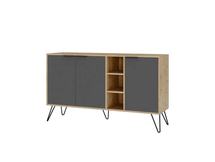 Calicosy Buffet 3 Nischen und 3 Türen L142 cm - Clara, Anthrazit, Holzwerkstoff, 7 Fächer, 35.6x83x142 cm, Kleinmöbel, Kommoden, Sideboards