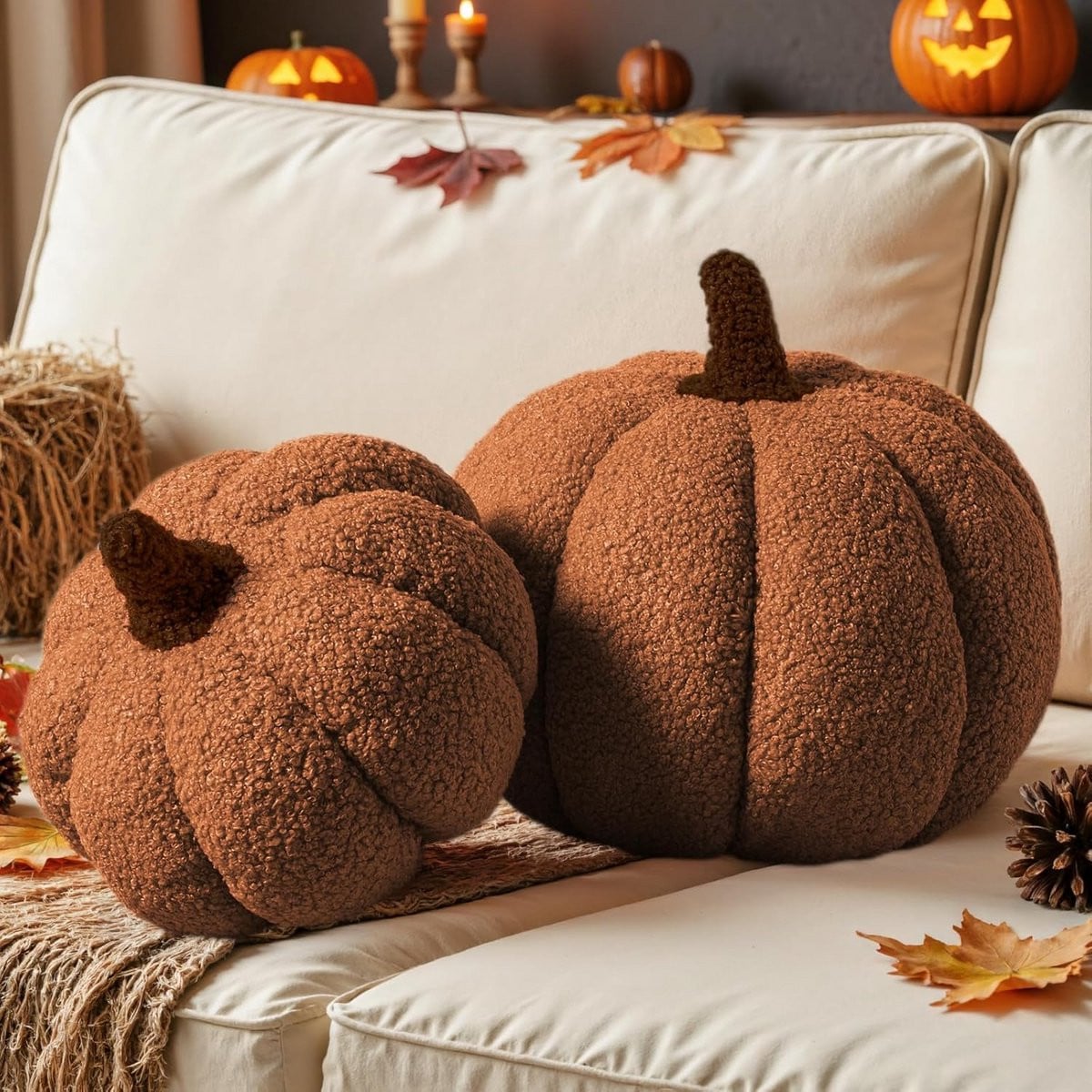 Set van 2 Pompoen Pluche Kussens voor Herfst Decoratie en Thanksgiving