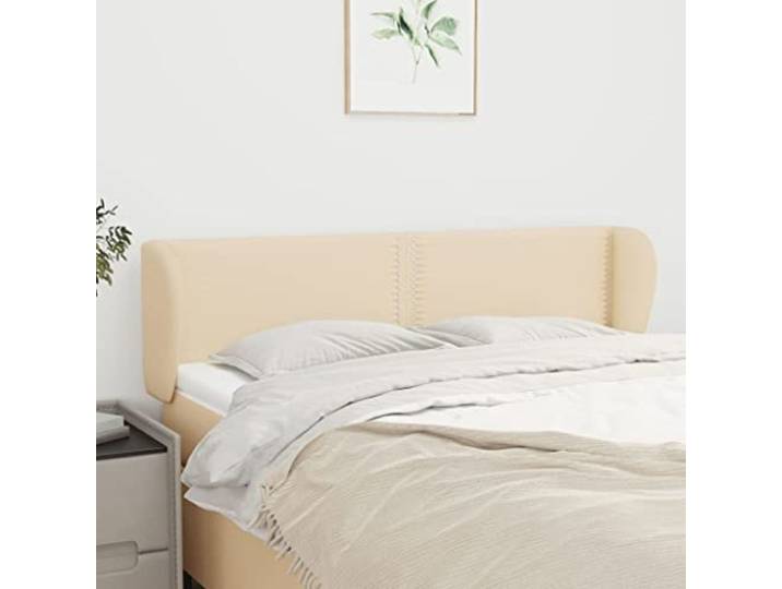 KTHLBRH Kopfteil aus cremefarbenem Stoff, klassisch, elegantes Design mit Beinen aus massivem Lärchenholz und verstellbarer Höhe für Rückenunterstützung, bequem und stabil
