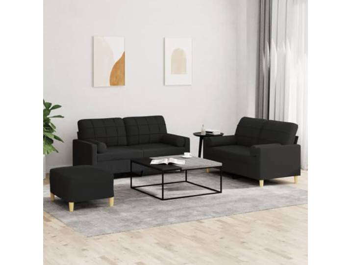 HEFZGDB 3-TLG. Sofagarnitur mit Kissen Schwarz Stoff – Robuste Wohnzimmergarnitur mit strapazierfähigem Bezug, atmungsaktivem Design und dick gepolsterten Sitzflächen für maximalen