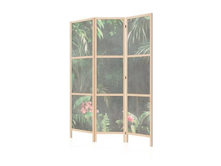 LUMASOUL Japanische Trennwand Paravent Raumteiler 135x172 cm Dschungel 3 teilig Vorderseite mit tropische Blätter Motiv, neutrale Rückseite, faltbar, freistehend und dekorativ Dschungel