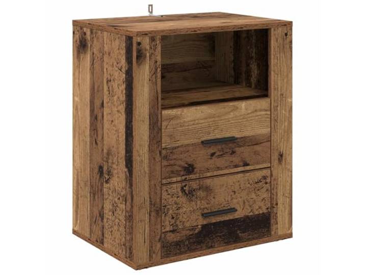 LKJephalotrop Nachttisch mit 2 Schubladen Altholz-Optik 35x50x60 cm Kompakter Beistelltisch fürs Schlafzimmer mit praktischem Stauraum und offener Ablage für Bücher, Brille und Dokumente.
