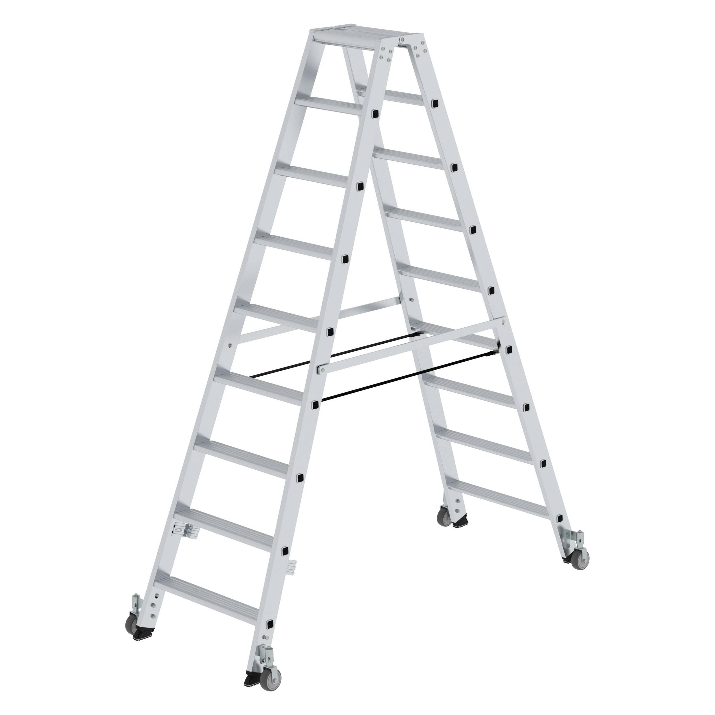 Munk Stufen-Stehleiter beidseitig begehbar mit Rollen 2x9 Stufen (Stehleiter, 208 cm) (041218)
