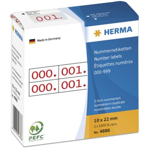 Herma 4886 rot selbstklebend doppelt Nummernetiketten 1x2.2 cm (2000 Stück (000-999))