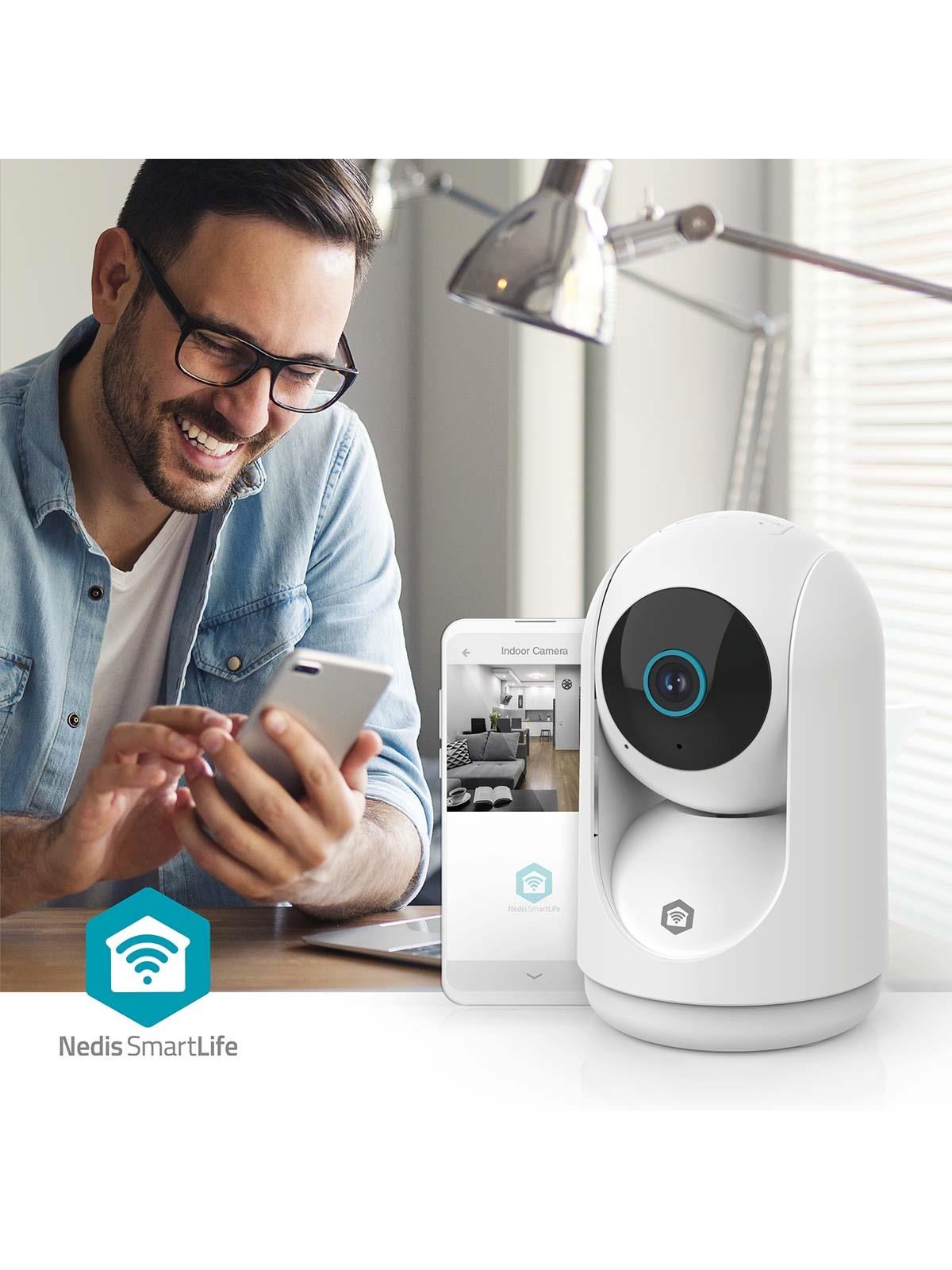 Nedis SmartLife Indoor Camera Wi-Fi 3MP Full HD 1296p Pan tilt Cloud Storage (option) / microSD (not included) / Onvif With motion sensor Night vision White
