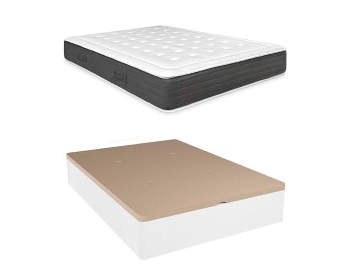 Somnia Descanso - Pack Kretische viskoelastische Matratze + klappbares Holzbett, großes Fassungsvermögen, Weiß, 135 x 190 cm