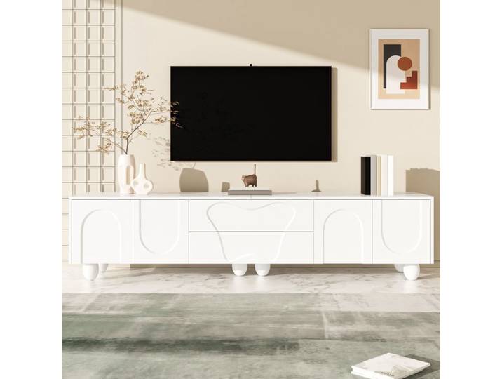 Meuble TV moderne 180 cm - 4 portes 2 tiroirs - Meuble TV de salon - Armoire TV - Espace de rangement - Meuble TV élégant - Blanc