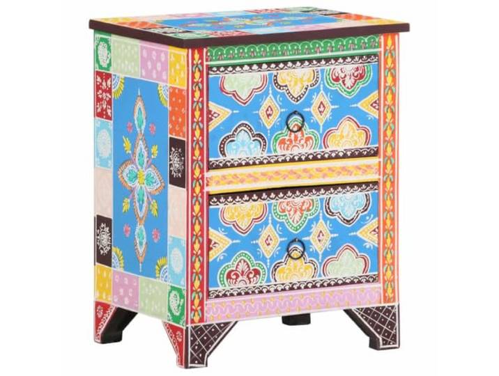 GHVBNMF Nachttisch Handbemalt 40x30x50 cm Mango Massivholz Holzschrank Handbemaltes Unikat aus Mango-Massivholz und MDF mit 2 Schubladen für Schlafzimmer und Wohnbereich.