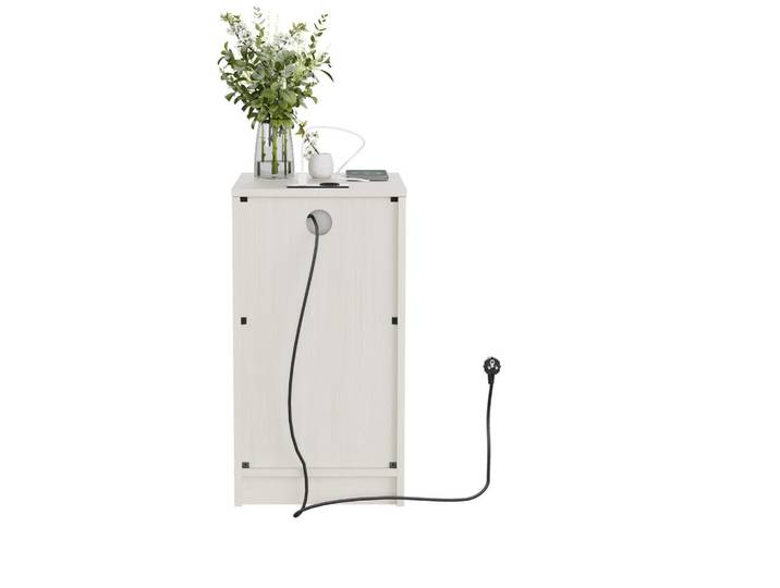 Flora Grace Nachttisch 33/40/61,5 cm in Weiß mit Ladefunktion und Schublade, 33x61.5x40 cm, Schlafzimmer, Nachtkästchen