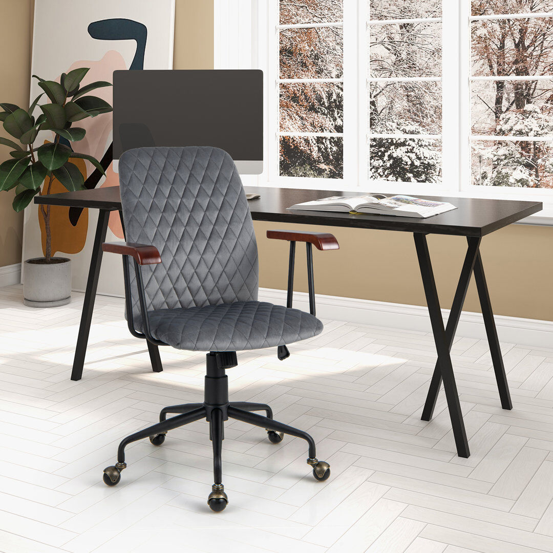 17 Stories Milaina Velvet Office Chair Grey 62cm W X 61cm D