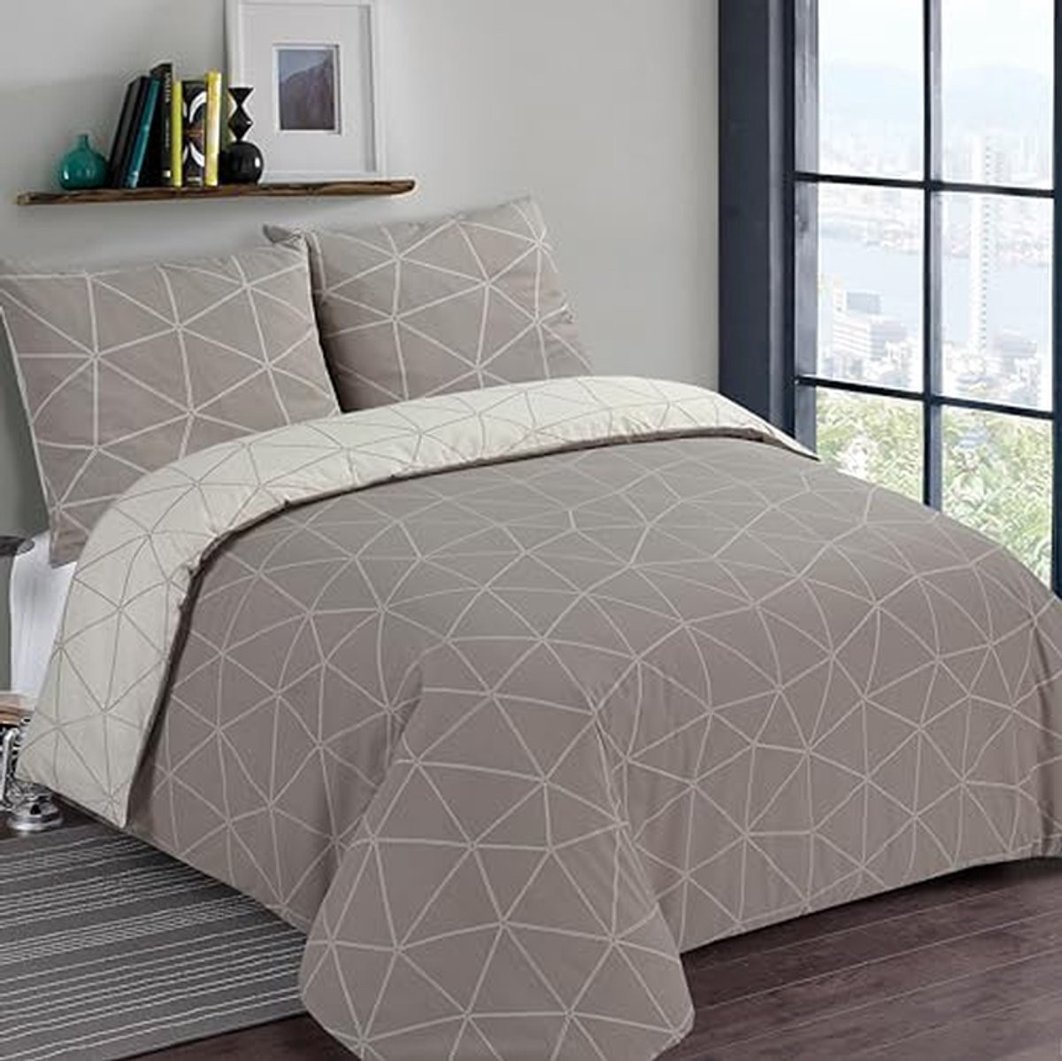 Omkeerbaar katoenen dekbedovertrekset in beige, 240 x 220 cm