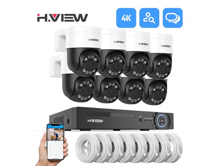 H.view-Système de caméra de sécurité CCTV, 8 canaux, 4K, 5MP, 8MP, PTZ, kit de vidéosurveillance domestique, caméra IP extérieure, détection humanoïde