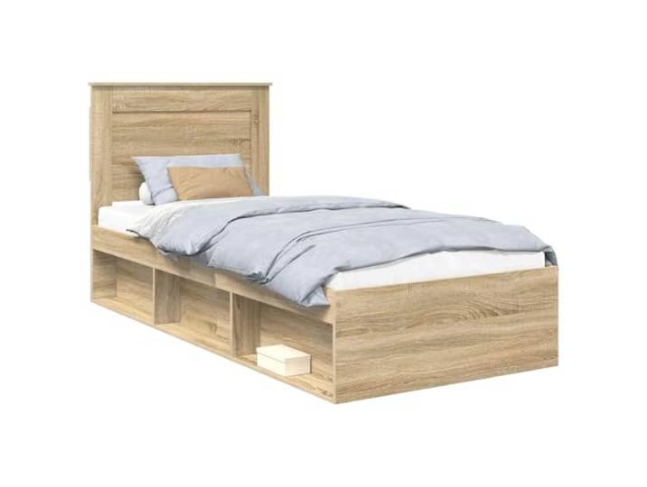 PUGYNBK Bettgestell mit Kopfteil Eiche Sonoma 75 x 190 cm Fester Lattenrost, Kopfteil aus massivem Kiefernholz, einfache Reinigung, vielseitig einsetzbar