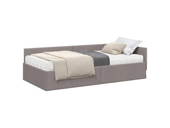 PUGYNBK Eckbett mit Matratze Taupe, 2 Stück Atmungsaktives Polyestergewebe, verstellbares Kopfteil, fester Lattenrahmen, moderner Stil