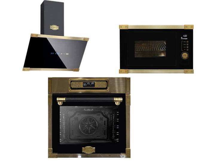 Kaiser Küchengeräte Backofen-Set Retro Einbau Backofen 80L,Elektro Backofen+Einbau-Mikrowelle, 25 l+Dunstabzugshaube 60 cm,1250 m³/h EH 6726 AD+EM 2545 AD+AT 6445 AD, mit 1-fach-Teleskopauszug