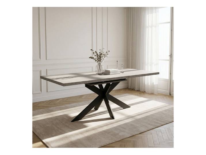 Jiexi Esstisch Ausziehbarer Esstisch 160-200cm MDF Rhein-Optik Metall Kreuzgestell