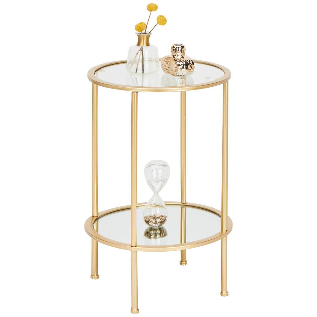 Beistelltisch , Goldfarben , Metall, Glas , rund , Rundrohr , 38x55x38 cm , Wohnzimmer, Wohnzimmertische, Beistelltisch, Beistelltische rund