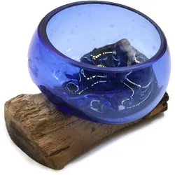 Molton Glass Mini Blue Bowl on Wood