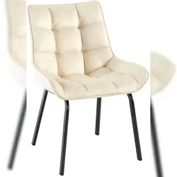 Décoshop26 - Esszimmerstuhl x1 in cremefarbenem Samt großzügig gepolstert schwarzes Metallgestell 10_0007285
