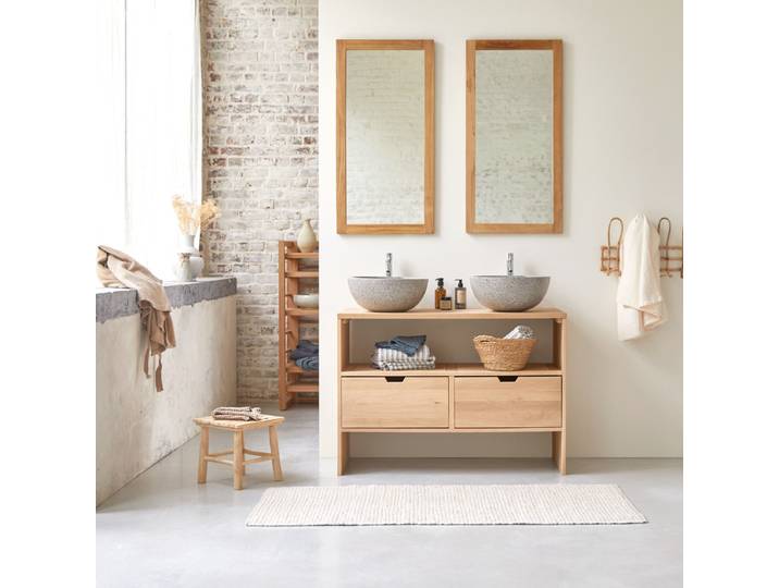 Waschtischunterschrank aus massiver Eiche 110 cm Kwarto - Natur - Oak