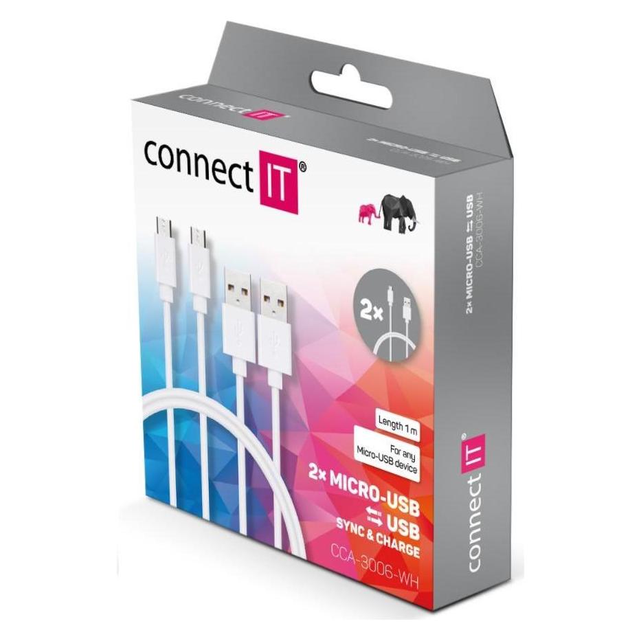 Connect IT Wirez Micro USB - USB, bílý, 1 m (2 ks v balení) (1 m) (CCA-3006-WH)
