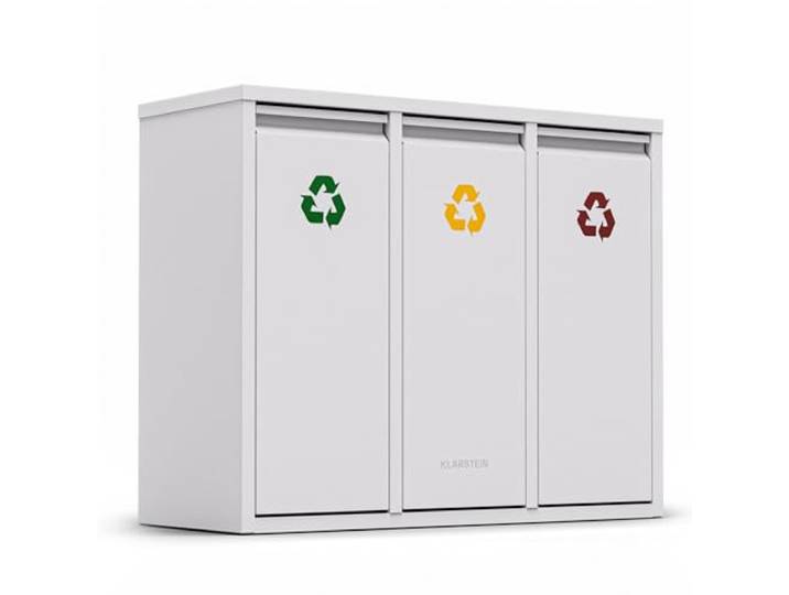 Klarstein Ordnungshüter 3-in-1 Mülleimer - 45L Küchenabfalleimer mit Farbcodierung, Edelstahlgehäuse, herausnehmbare Behälter, Mülltrennsystem