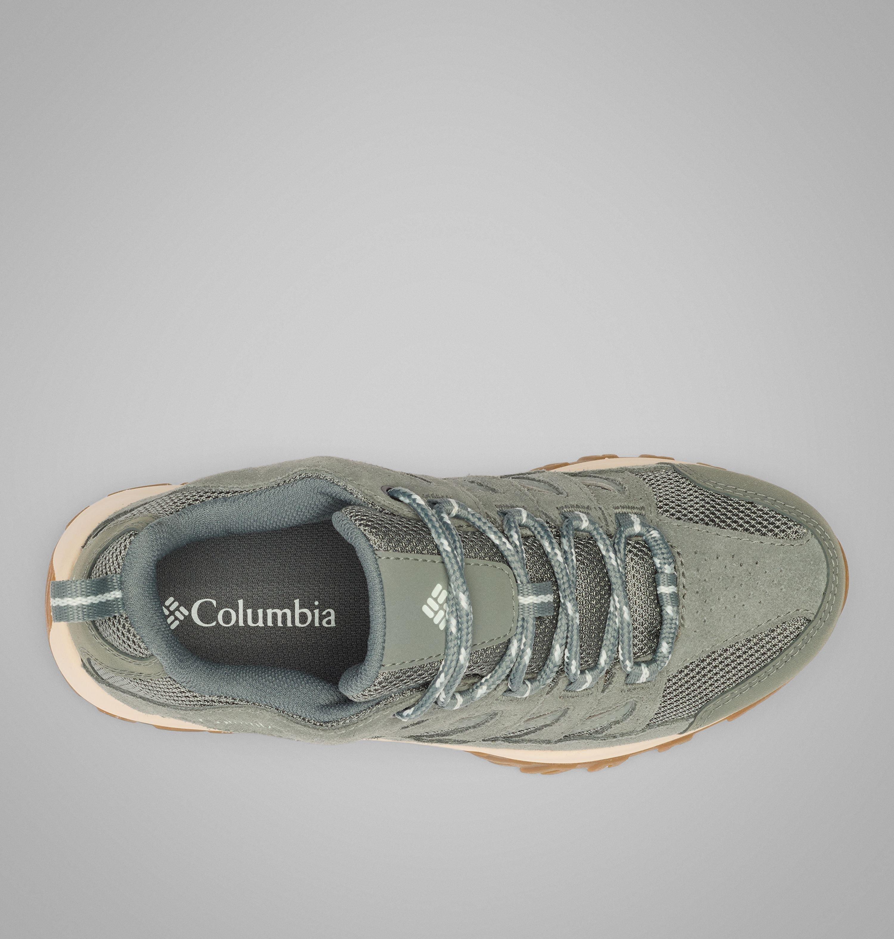 Wanderschuh COLUMBIA "CRESTWOOD™ WATERPROOF", Damen, Gr. 37,5, atmungsaktiv, grau (sedona sage, tea light), Leder, Synthetik, Textil, Schuhe Wanderschuh, profilierte Gummilaufsohle, mit Techlite™ Dämpfungstechnologie sedona sage, tea light 37,5, atmungsak