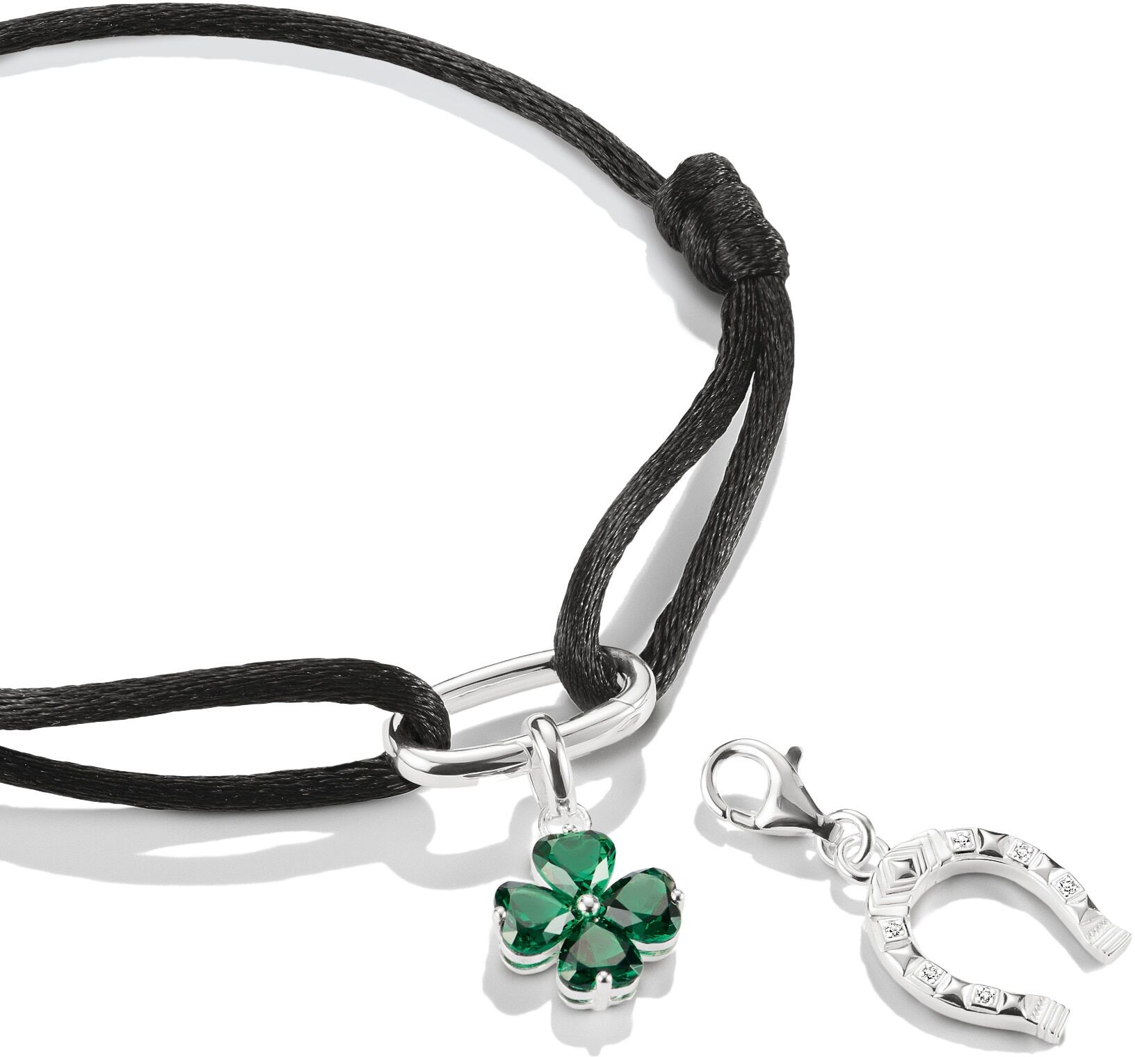 Charm-Einhänger THOMAS SABO "Charm Kleeblatt - Connect", silberfarben, smaragd, smaragd, Charms, Silber 925 (recycelt), Charm-Einhänger, mit Glas-Keramik Stein
