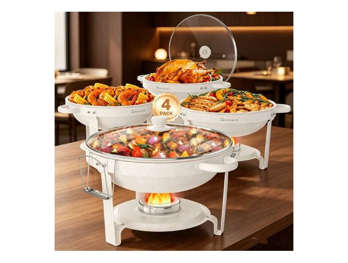 Warmounts Speisenwärmer 5L Chafing Dish Speisenwärmer Set Rund, (4-tlg., Buffet Warmhalter-Set Maifanite-Beschichtung), für Hochzeit, Party, Catering