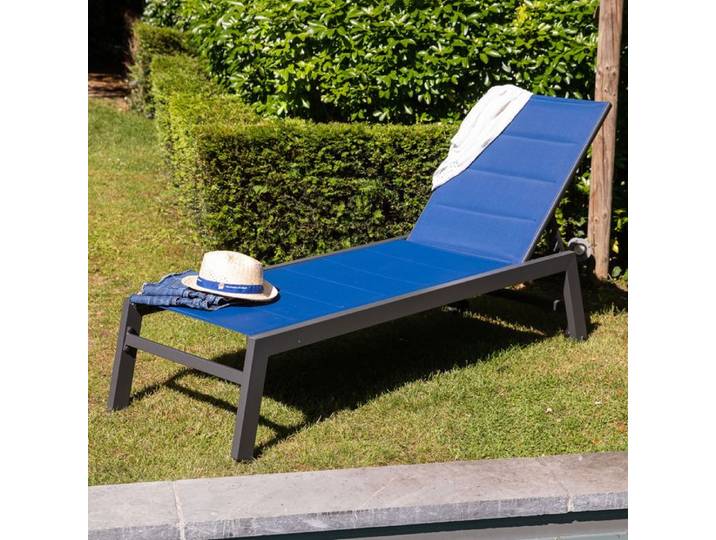Bain de soleil BARBADOS en textilène bleu foncé - aluminium anthracite