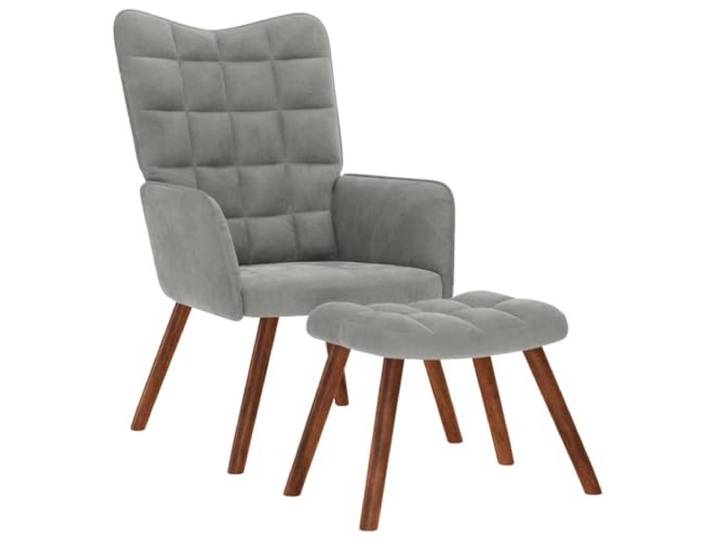 NLQMSU Relaxsessel, Velours, Hellgrau, mit Fußhocker Weicher Samt, Rahmen aus Sperrholz, Holzbeine, dicke Sitzfläche, vielseitiger Hocker, Wohnzimmer, Schlafzimmer, Büro