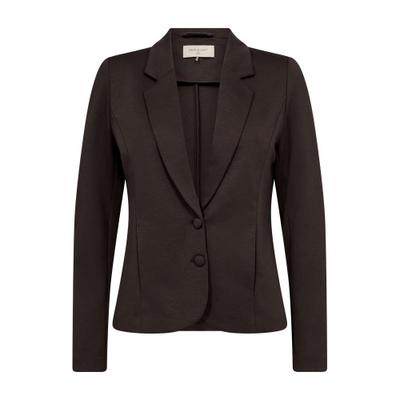 Kurzblazer FREEQUENT "FQNANNI-JA", Damen, Gr. L, braun (mole), Web, Obermaterial: 73% Polyester, 24% Viskose, 3% Elasthan, schmal taillenlang, tiefer V-Ausschnitt, runde 3-Knopf-Manschette mit Knöpfen, Blazer Kurzblazer, mit Knopfverschluss
