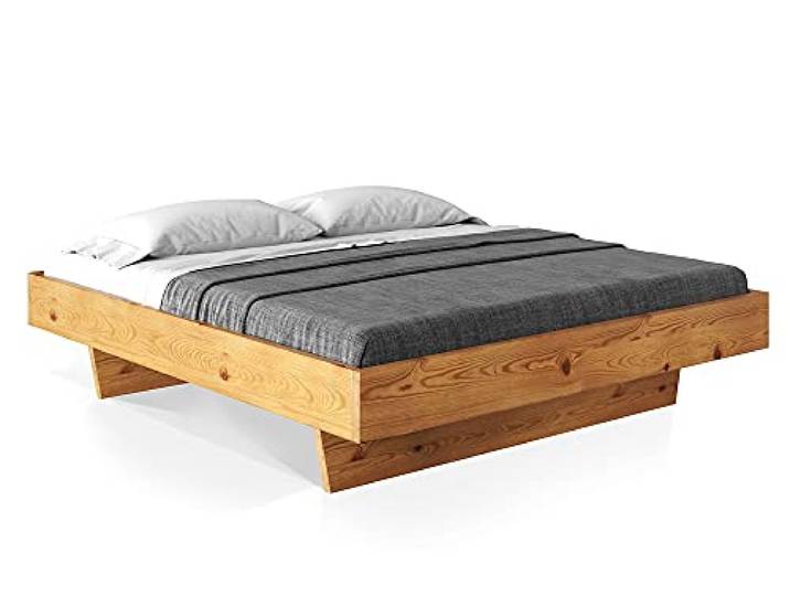 moebel-eins CURBY Massivholzbett Doppelbett Wangenbett ohne Kopfteil aus massiver Thermo -Fichte, hochwertige Verarbeitung, einfacher Aufbau, Made in Germany, 160 x 200 cm, Natur