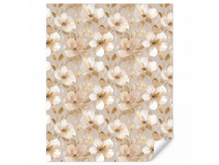 OnlyWow Tapete - Blumen - künstlerisch - Gold - 200x240 cm, Beige, Papier, Rechteckig, 200x240 cm, Tapeten & Wandverkleidungen, Vliestapeten