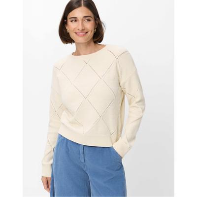 Strickpullover BRAX "Style LISA", Damen, Gr. 42, beige (ecru), Strick, 90% Baumwolle, 9% Polyamid, 1% Elasthan, Rundhals, Pullover Strickpullover
