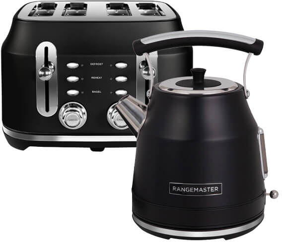 Rangemaster Classic Matt Black Kettle & 4 Slice Toaster Set