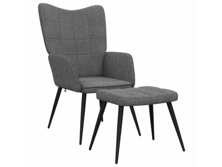 Fußsessel Dunkelgrau aus Stoff mit Stahlrahmen 110 kg Elegantes Design, karierte Nähte, Schwammfüllung, stabiler Stahlrahmen, bequeme Erholung