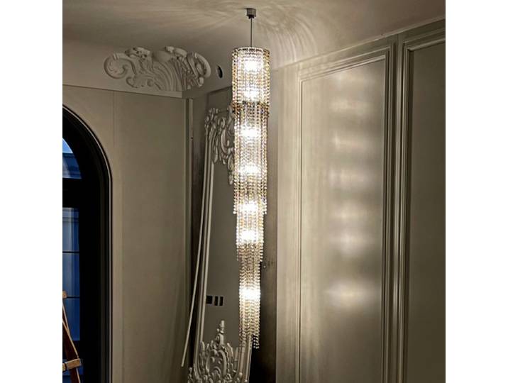 Escalier Simple Long Lustre en cristal lumière personnalisée Villa de luxe escalier salon meuble TV luminaires Lustre