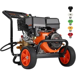 VEVOR Benzin-Hochdruckreiniger, 4400 PSI 15 L/min, Terrassenreinger mit Kupferpumpe, Hochdruckpistole & Verlängerungsstab, 5-Düsen-Set, für Autos, Zäune, Häuser, Einfahrten, Terrassen, Möbel