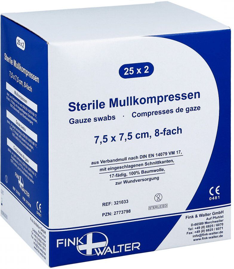Mullkompressen 7,5x7,5 cm steril 8fach