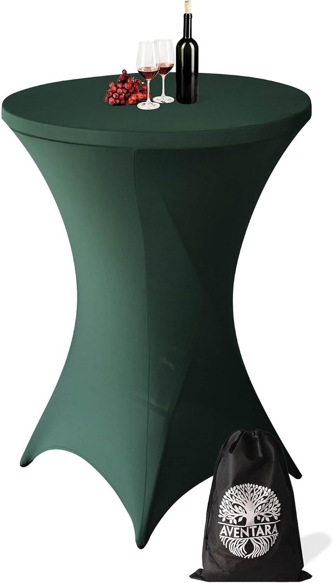 Donkergroene kras- en kreukvrije statafelhoes van luxe extra dikke stretch stof met opbergtas, ∅80-85 x 110 cm