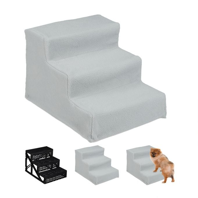 Relaxdays Hondentrap met 3 treden, grijs, B/D/H: 30 x 35 x 45 cm