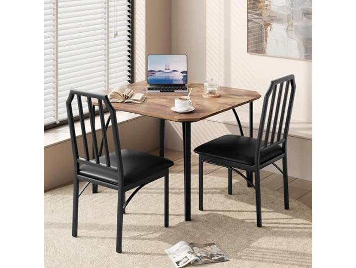 Garvee Esstisch mit 2 Stühlen, Tisch Küche, 74x74x76 cm Esstisch mit 2 Stühlen, Modernes Design, Kleiner Tisch mit 2 Stühlen für Kleine Küchen & Essbereiche, Klassisch