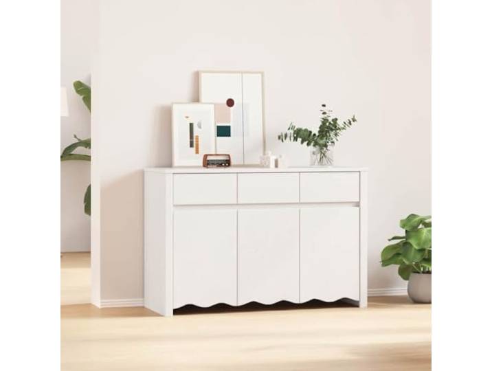 Jkghdrt Sideboard Drammen Weiß 114 x 43 x 75,5 cm Massivholz Kiefer Massives Kiefernholz, natürliche Maserung, viel Stauraum, moderne Optik, einfache Montage