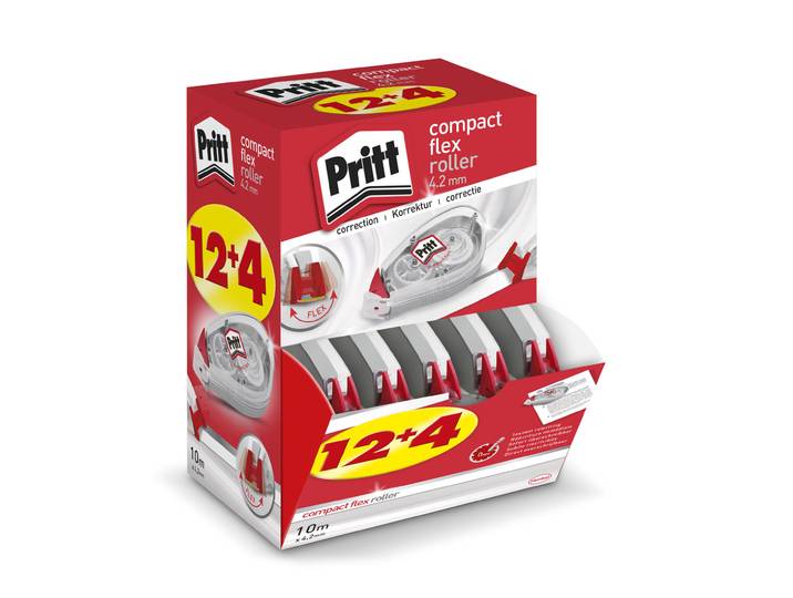 Pritt Roller de correction Compact Flex 4,2mm x 10m Translucide - Pack de 12 + 4 OFFERTS