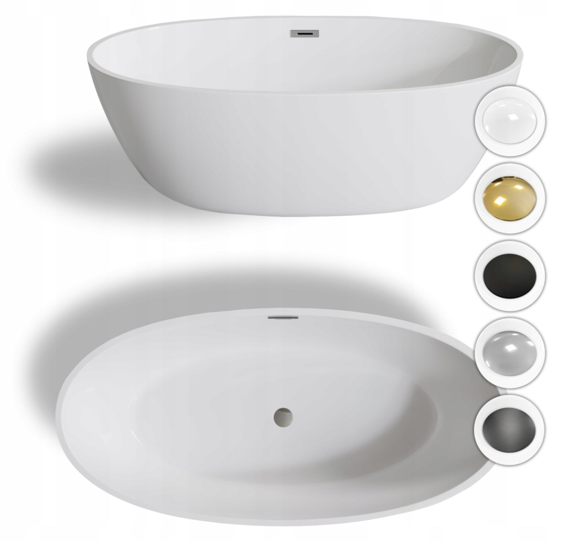 Freistehende Badewanne Reykjavik CORCIANO 174 x 100 cm Weiß Acryl Oval Stopfen