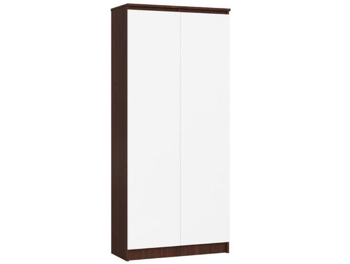 Bibliothèque de bureau Armoire AKORD R80 Wengé 80 cm 2 portes façade Blanche 8 étagères 80x35x180 cm