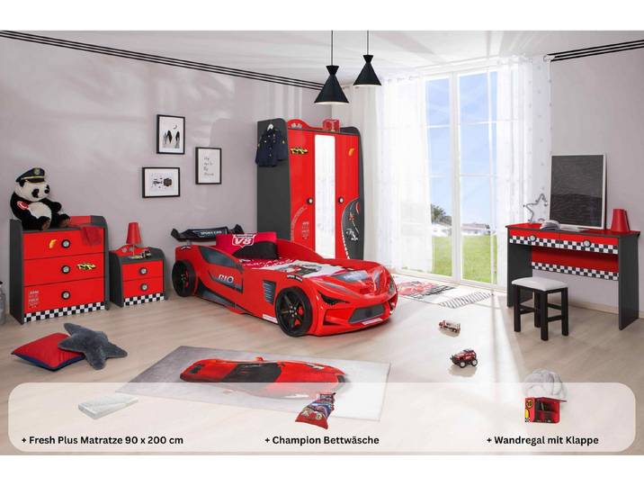 Aileenstore Jugendzimmer-Set Rio, (5-tlg., 5 teilig), Komplettset 5 teilig mit Autobett Rio, LED, Spoiler, Softclose