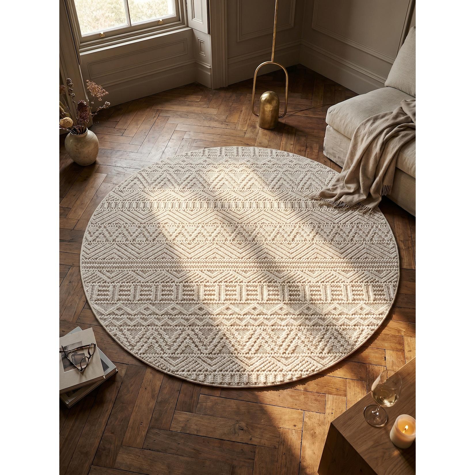 Flachgewebe-Teppich Ethno Creme 120x120 cm Ethno-Streifen